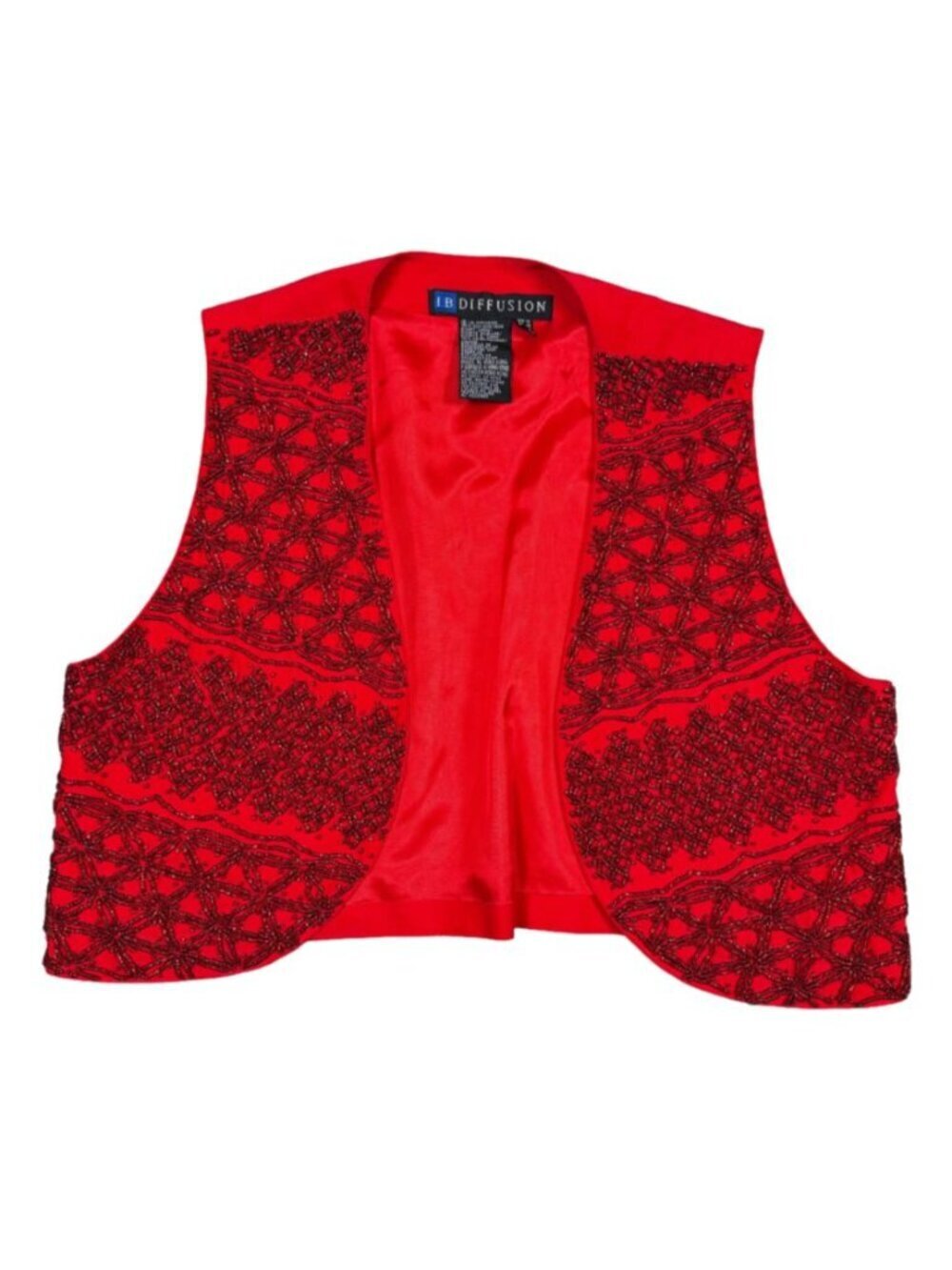 I.B. Diffusion Silk Beaded Vintage Vest Womens Size 10 Red Embroidered Festival